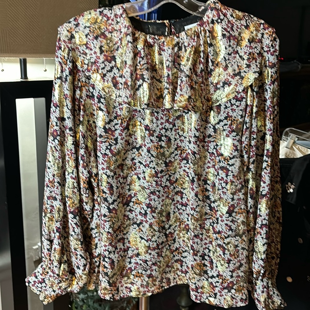 CELINE gold silk blouse size medium